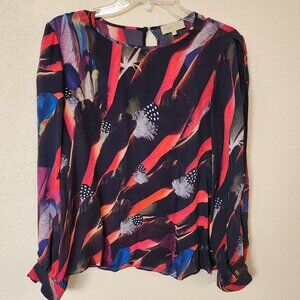 Ports Vintage Blouse Top Tunic 100% Silk Multicolor Long Sleeve Pullover Size 8